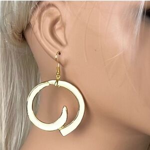 Large 14K GP white enamel swirl hoop earrings
